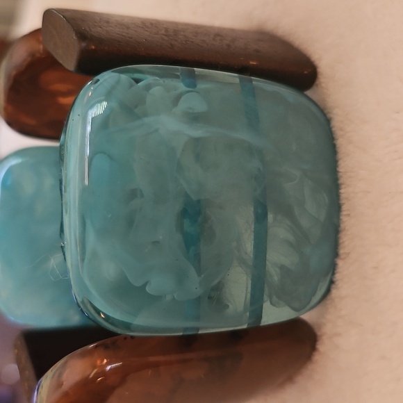 Vtg Marbled Lucite Wood Beaded Chunky Wide Stretch Bracelet - Picture 3 of 7